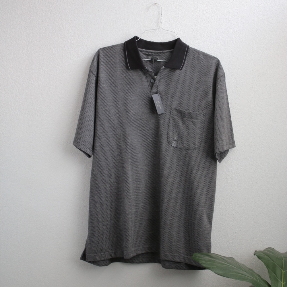 NWT MENS Van Heusen Gray and Black Polo Sz: L